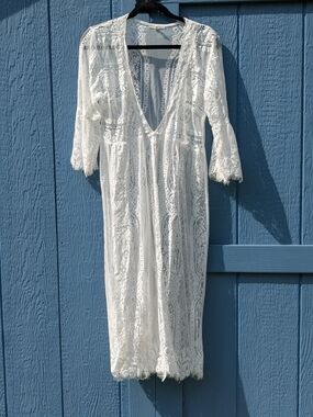 Maurices White Lace Long Kimono/Cover Up